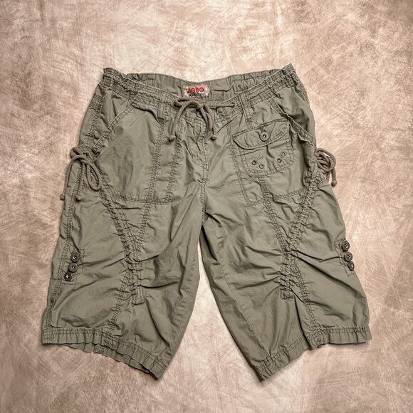 Vintage Y2K NoBo Lace Up Cargo Shorts Capri Khaki Drawstring No Boundaries Beach - Picture 1 of 8